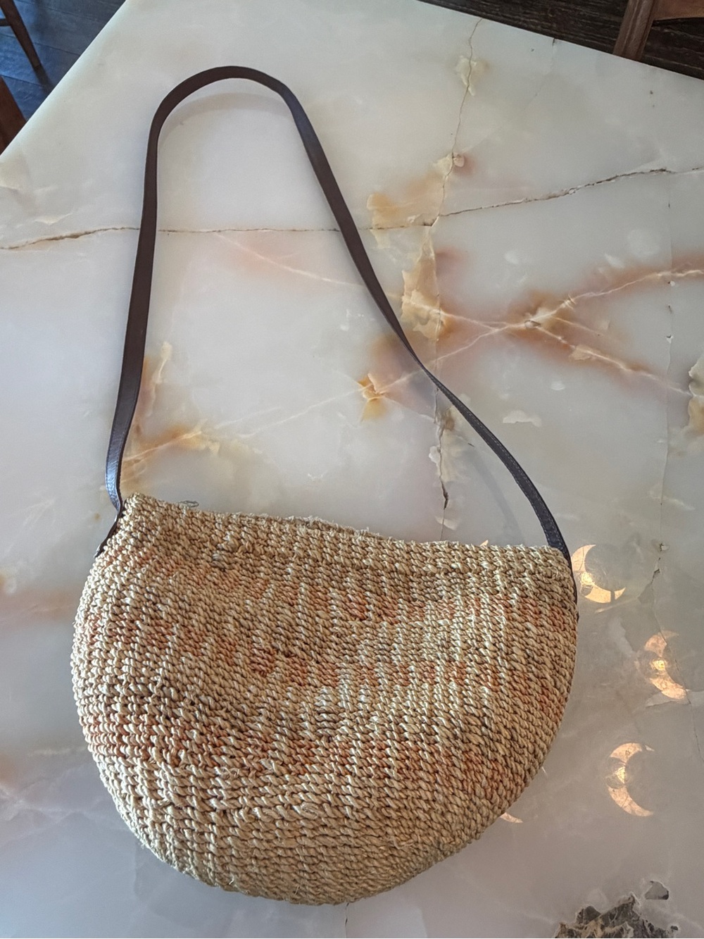Vintage Natural Straw Crossbody Bag with Brown Strap